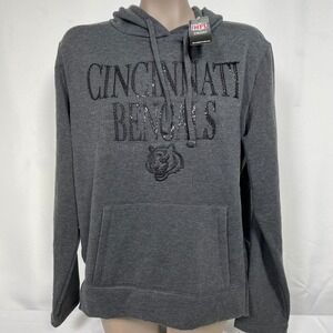 Cincinnati Bengals NFL Sequin Logo Charcoal Gray Hoodie Women's LARGE NWT